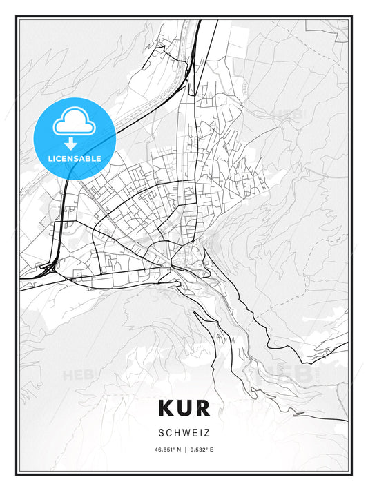 KUR / Chur, Switzerland, Modern Print Template in Various Formats - HEBSTREITS Sketches