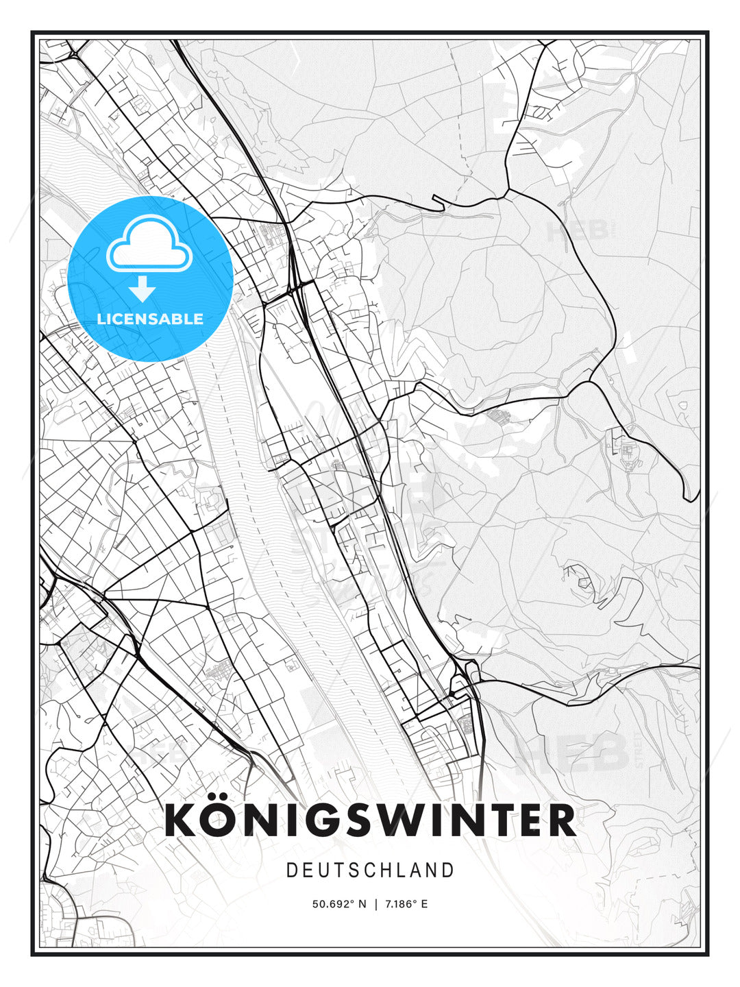 KÖNIGSWINTER / Konigswinter, Germany, Modern Print Template in Various Formats - HEBSTREITS Sketches