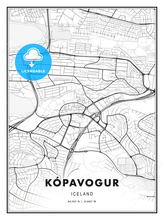 Kópavogur, Iceland, Modern Print Template in Various Formats - HEBSTREITS Sketches