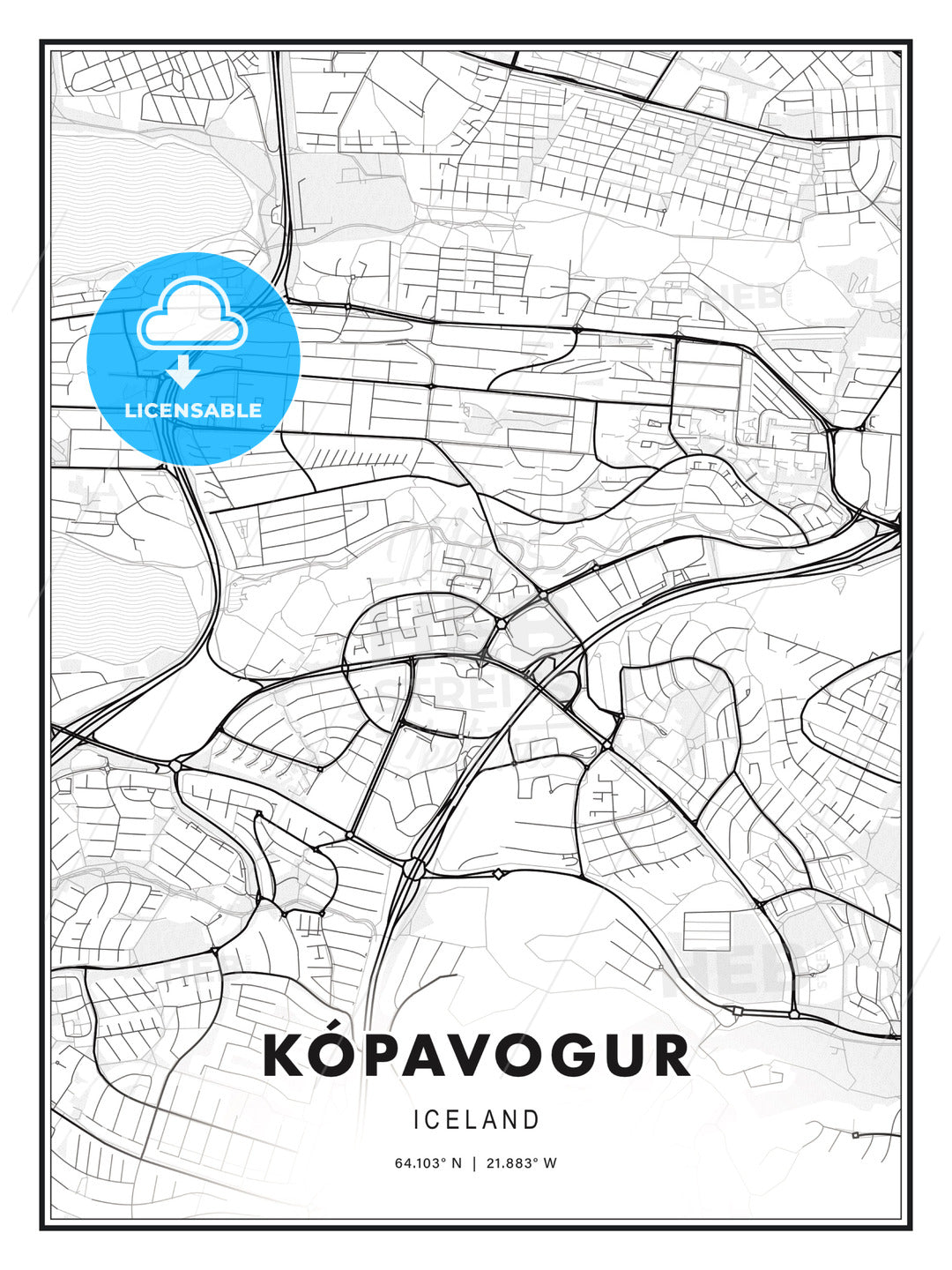 Kópavogur, Iceland, Modern Print Template in Various Formats - HEBSTREITS Sketches