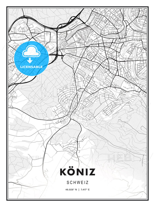 Köniz, Switzerland, Modern Print Template in Various Formats - HEBSTREITS Sketches