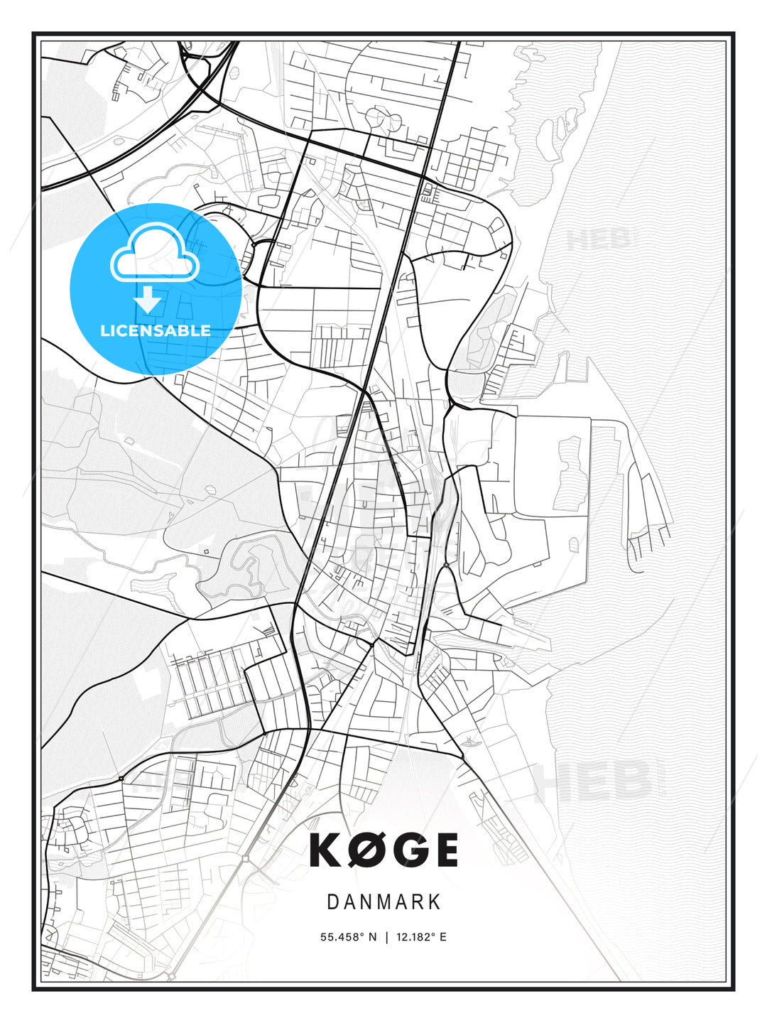 Køge, Denmark, Modern Print Template in Various Formats - HEBSTREITS Sketches