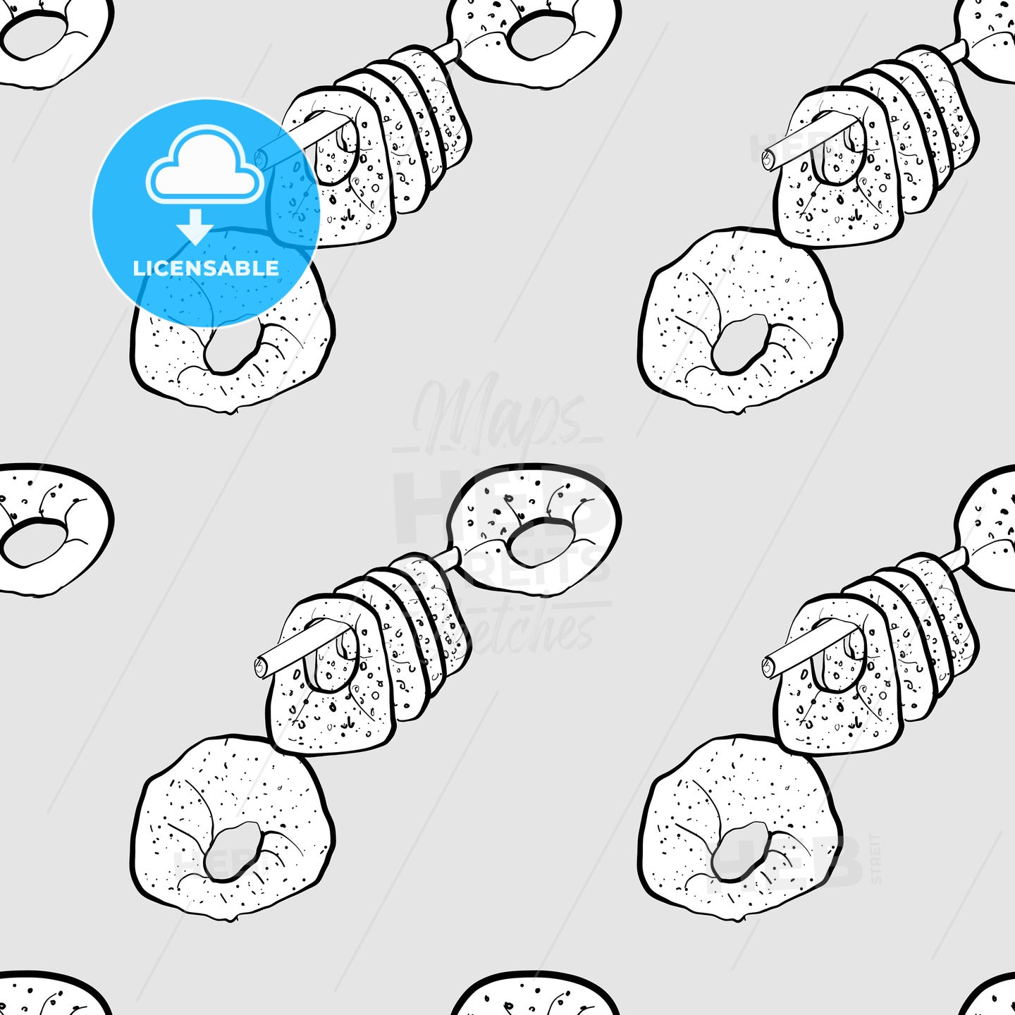 Kaak seamless pattern greyscale drawing – instant download