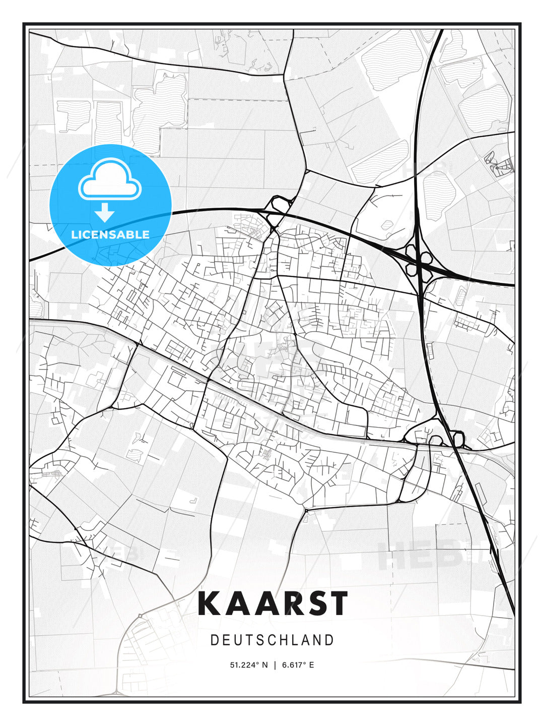 Kaarst, Germany, Modern Print Template in Various Formats - HEBSTREITS Sketches