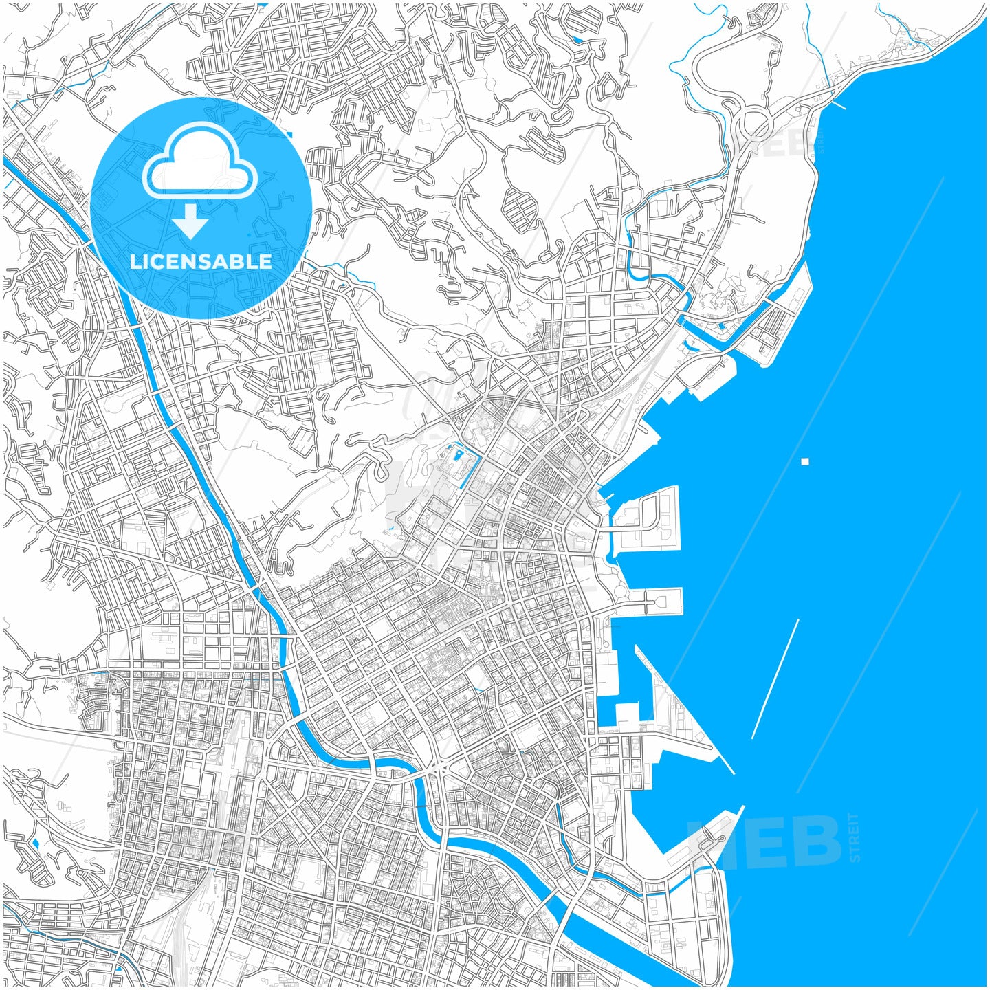 Kagoshima, Kagoshima, Japan, city map with high quality roads.