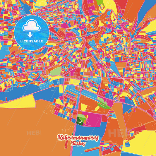 Kahramanmaraş, Turkey Crazy Colorful Street Map Poster Template - HEBSTREITS Sketches