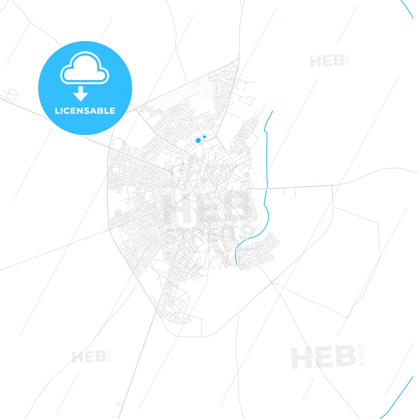 Kairouan, Tunisia PDF vector map with water in focus
