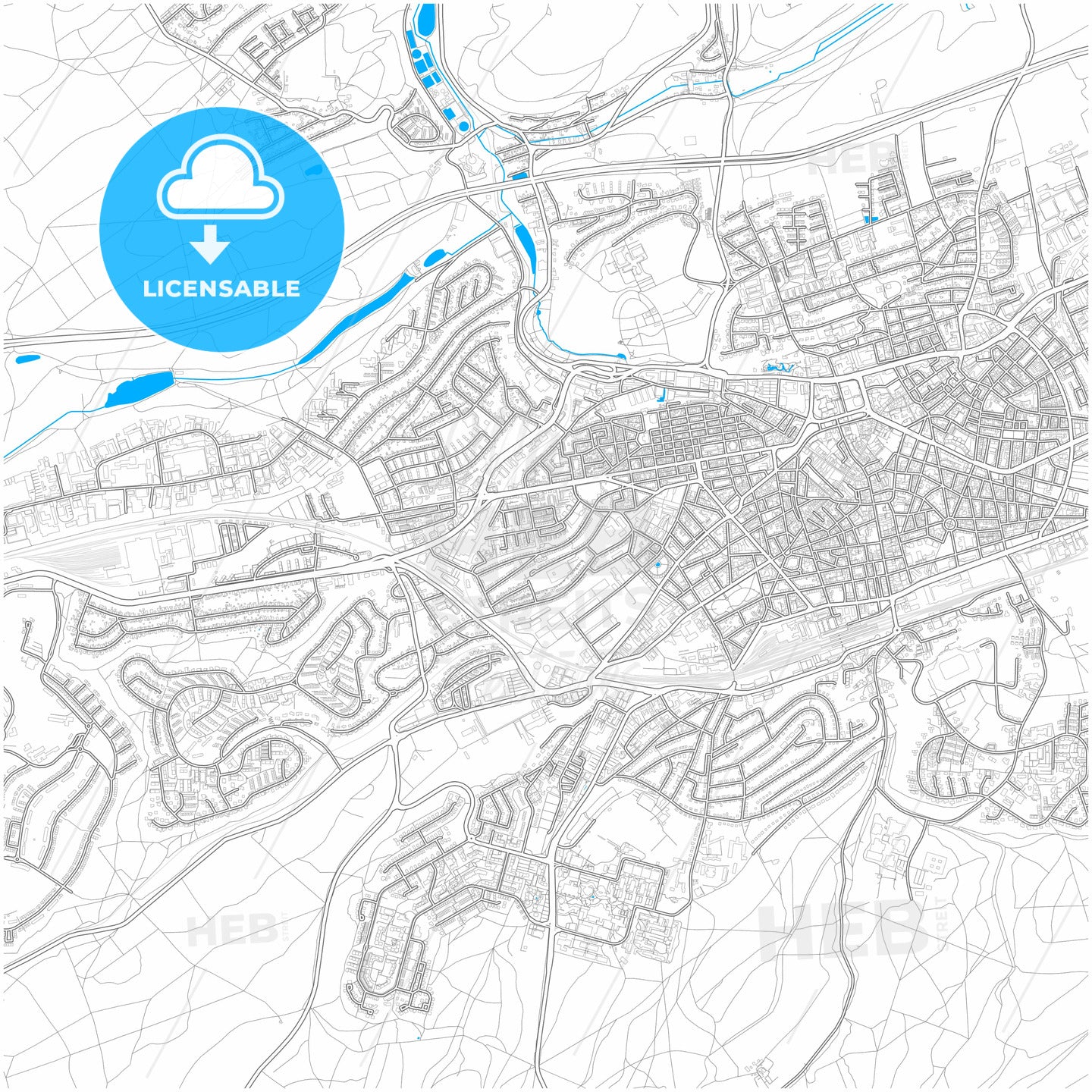 Kaiserslautern, Rheinland-Pfalz, Germany, city map with high quality roads.