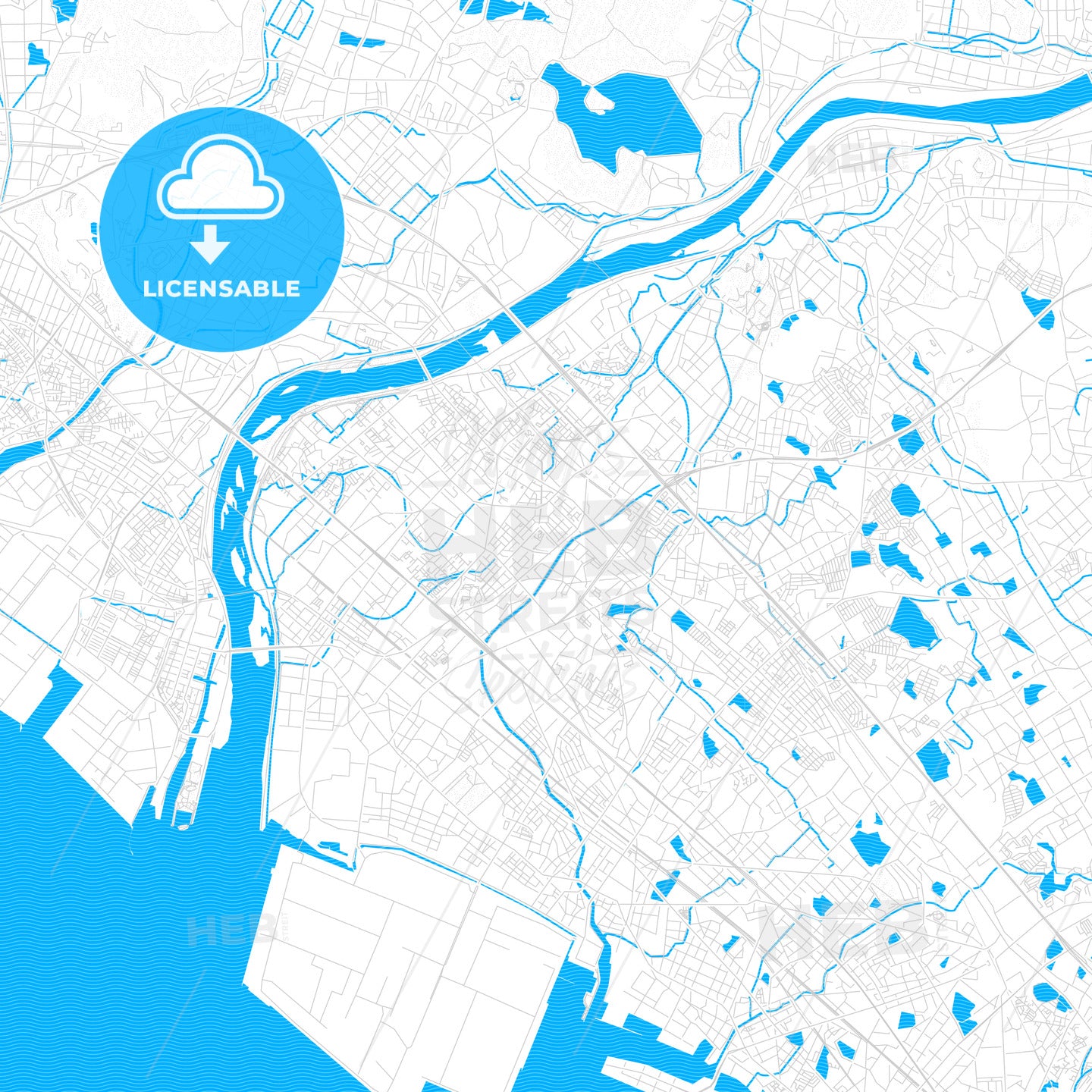 Kakogawa, Japan PDF vector map with water in focus