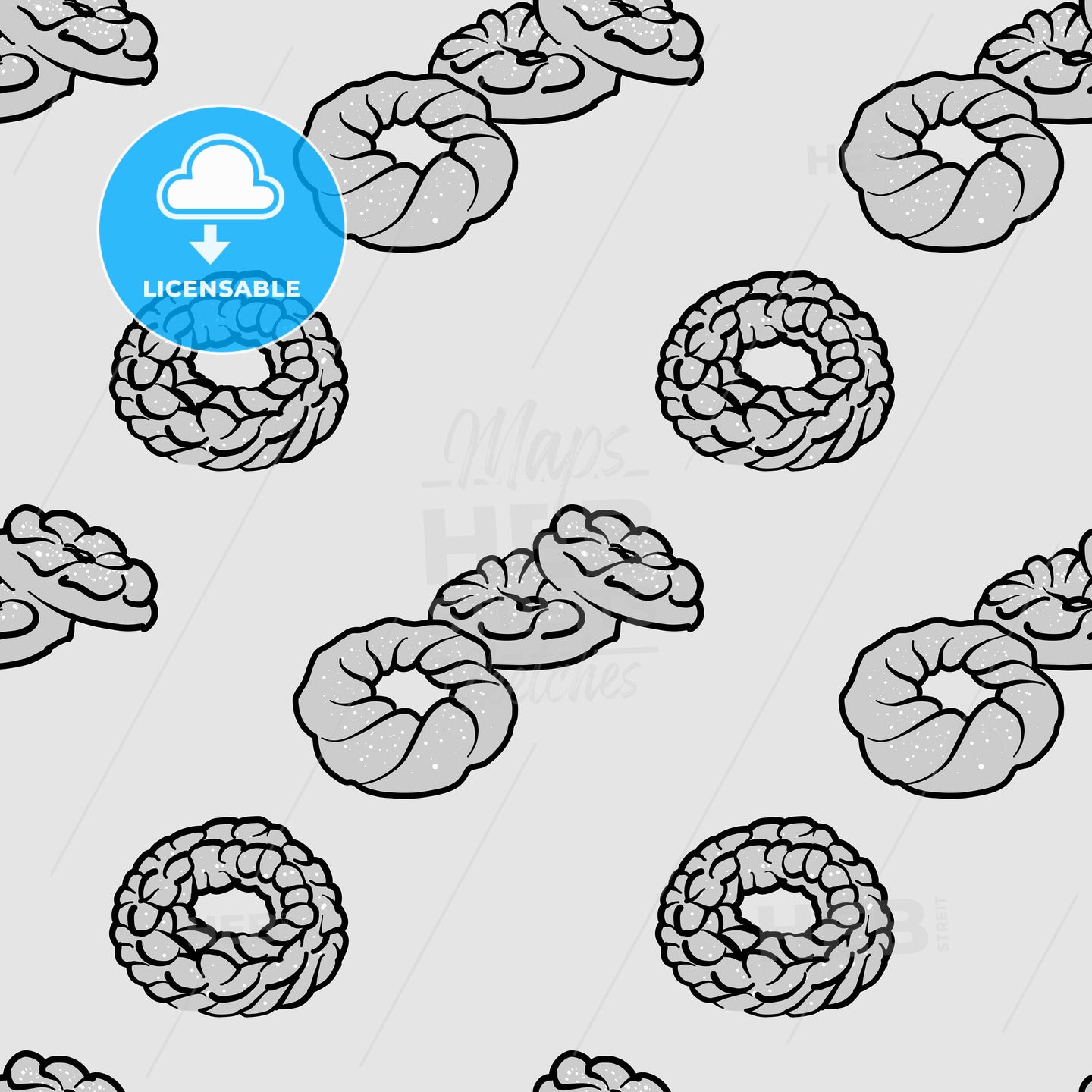 Kalach seamless pattern greyscale drawing – instant download