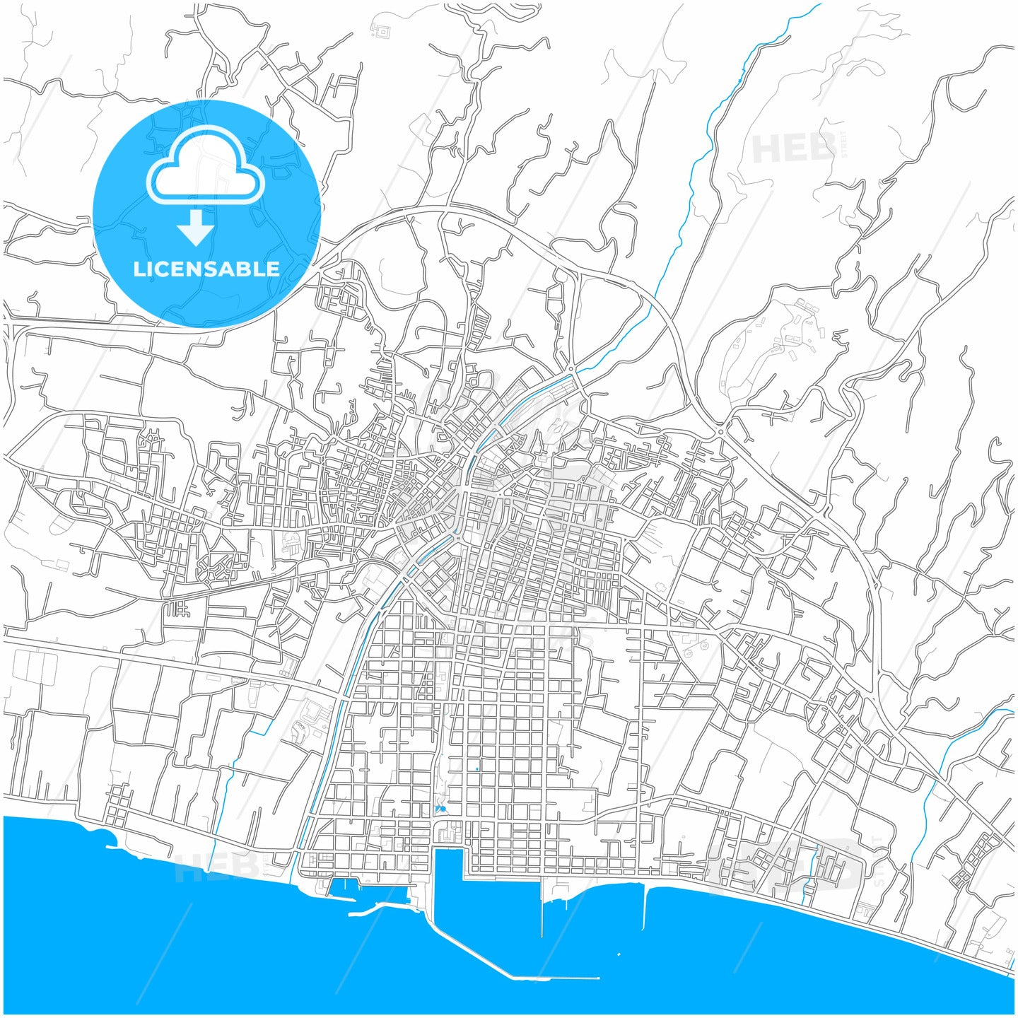 Kalamata, Peloponnese, Greece, city map with high quality roads.