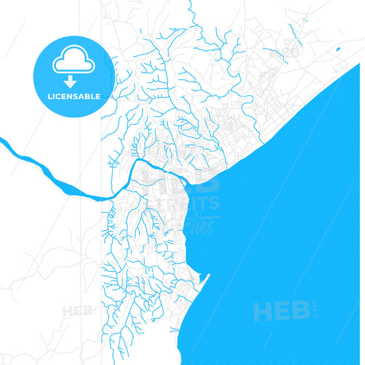 Kalemie, DR Congo PDF vector map with water in focus