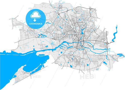 Kaliningrad, Kaliningrad Oblast, Russia, high quality vector map