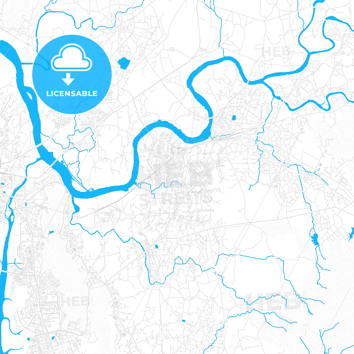 Kalyan-Dombivli, India PDF vector map with water in focus