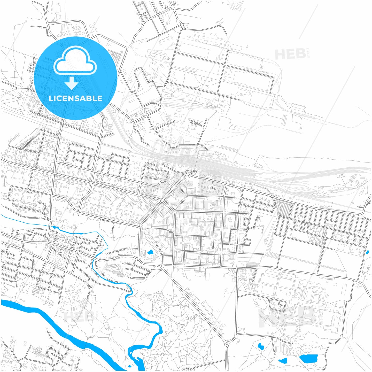 Kamensk-Uralsky, Sverdlovsk Oblast, Russia, city map with high quality roads.