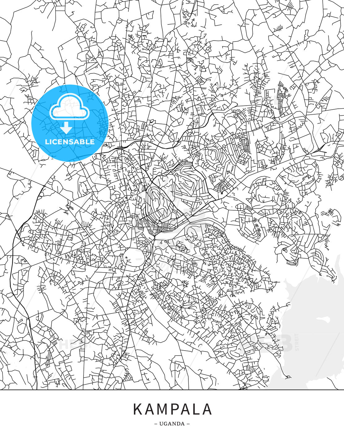 Kampala, Uganda, Map poster borderless print template - HEBSTREITS