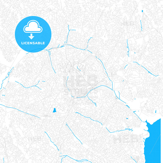 Kampala, Uganda PDF vector map with water in focus