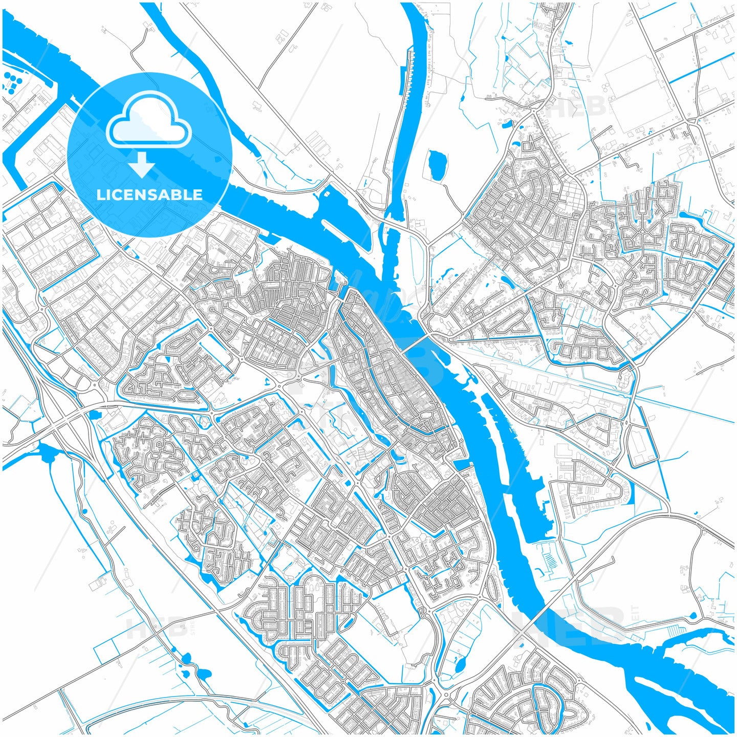 Kampen, Overijssel, Netherlands, city map with high quality roads.