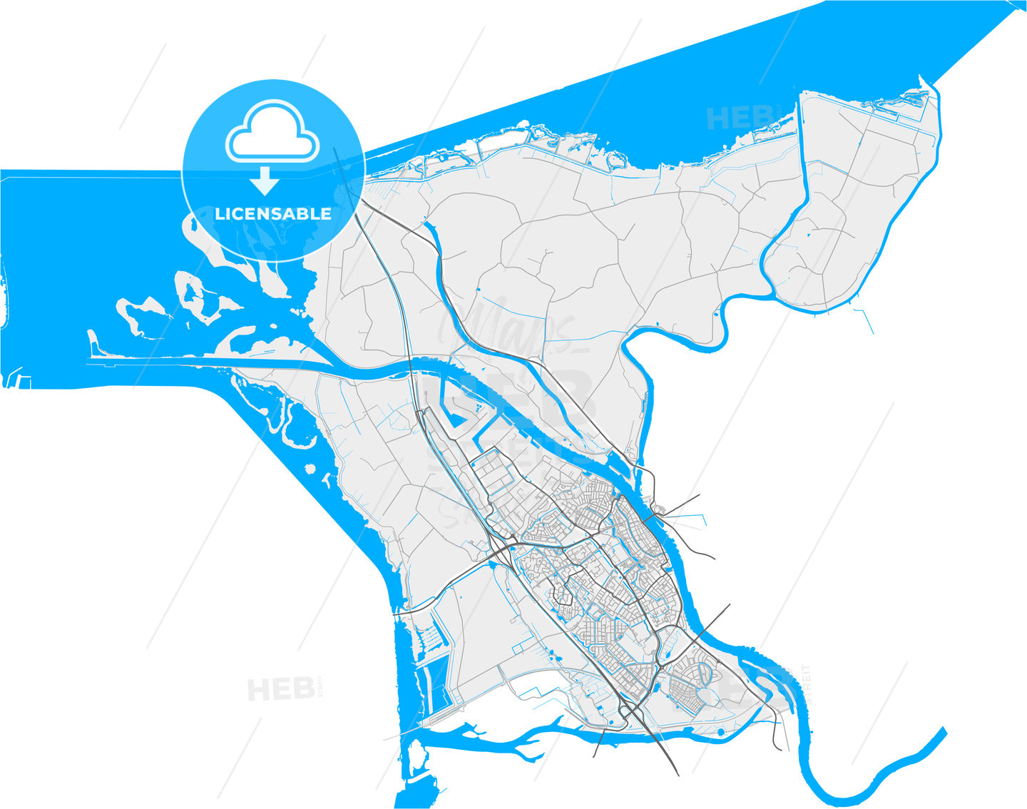 Kampen, Overijssel, Netherlands, high quality vector map