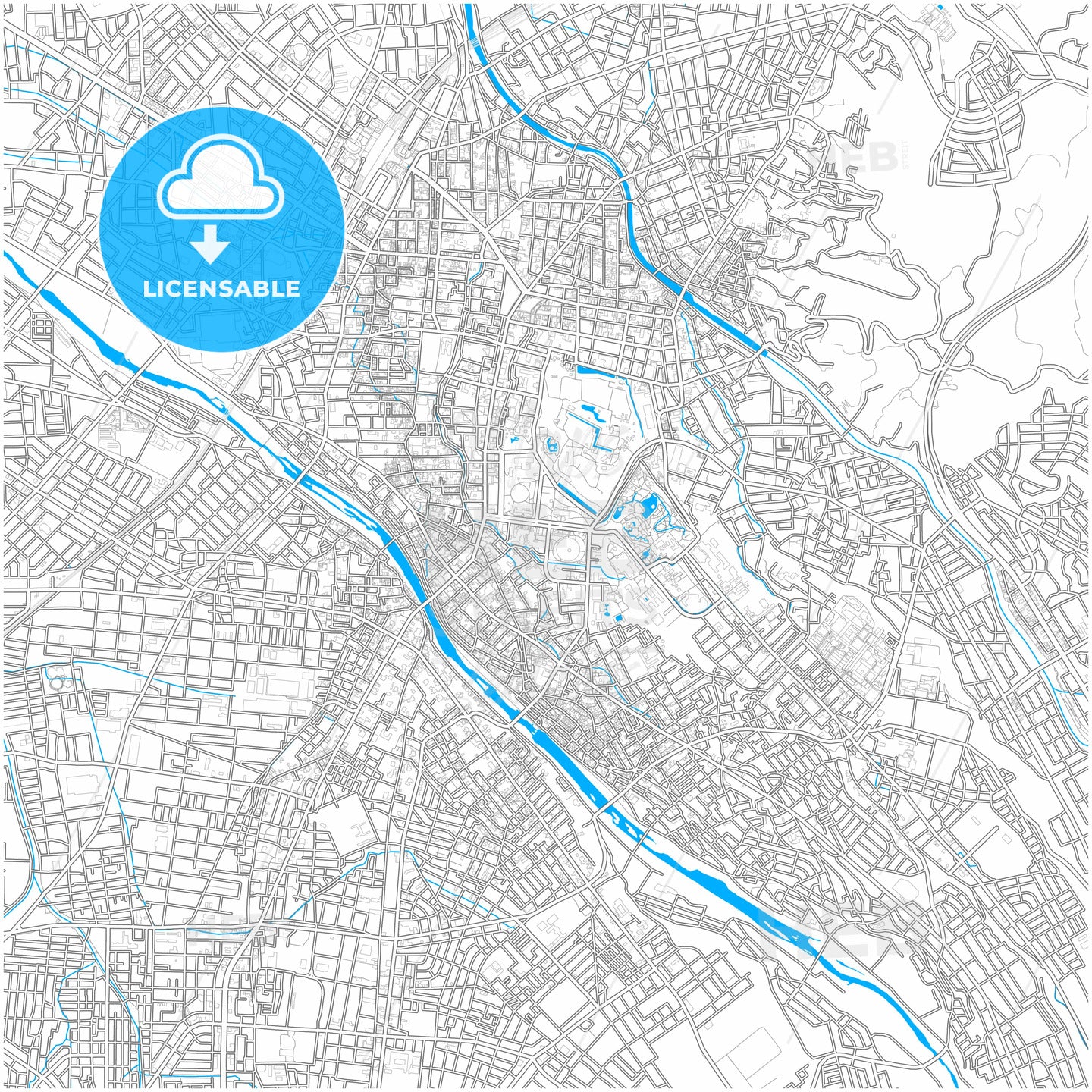 Kanazawa, Ishikawa, Japan, city map with high quality roads.