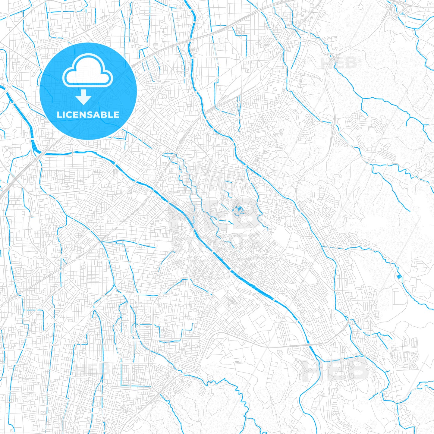Kanazawa, Japan PDF vector map with water in focus
