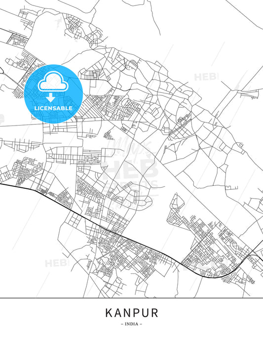 Kanpur, India, Map poster borderless print template - HEBSTREITS