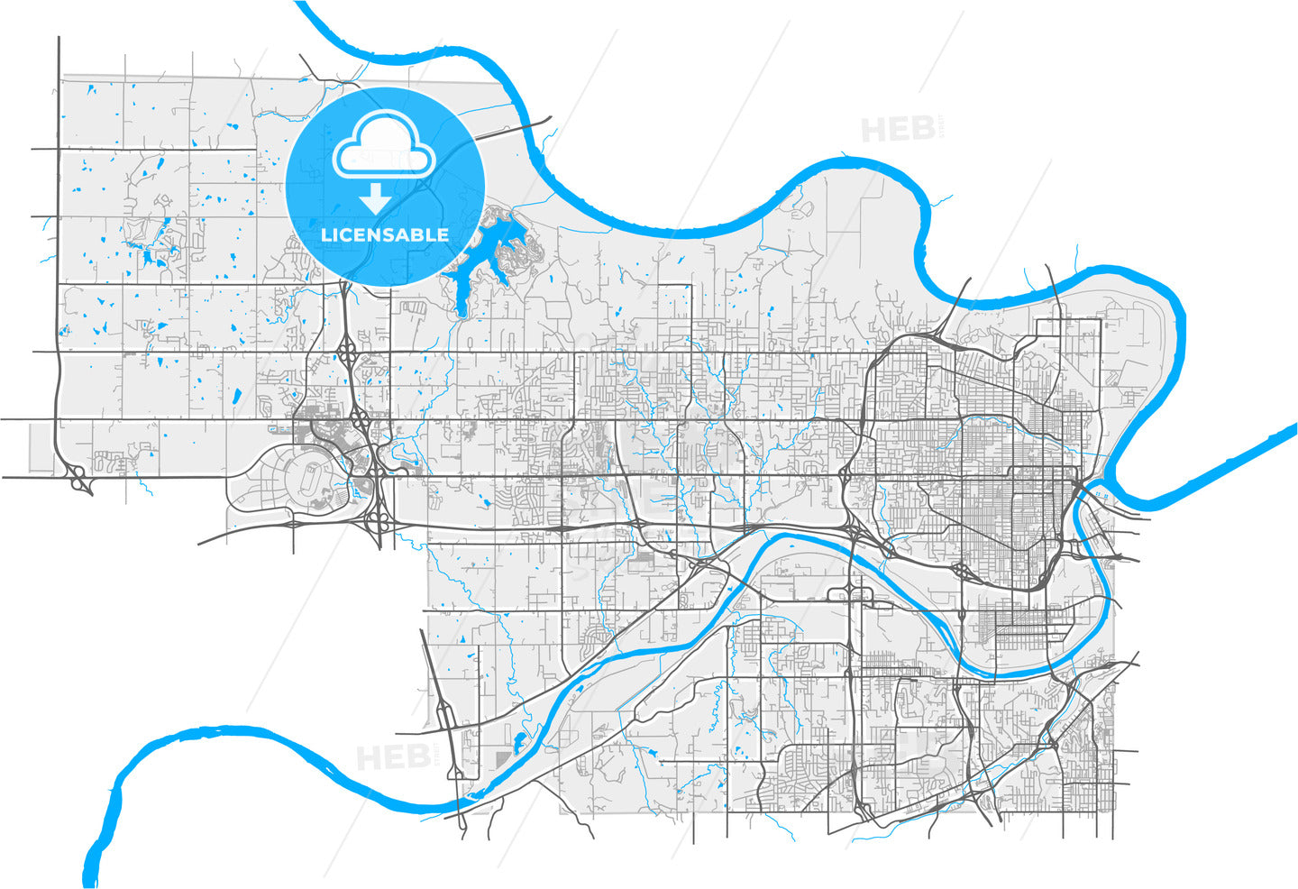 Kansas City, Kansas, United States, high quality vector map