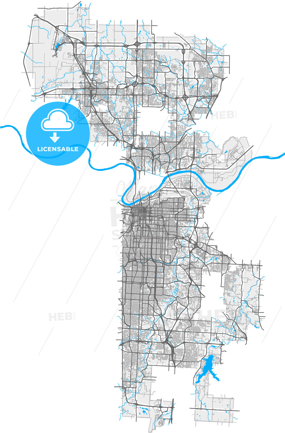 Kansas City, Missouri, United States, high quality vector map
