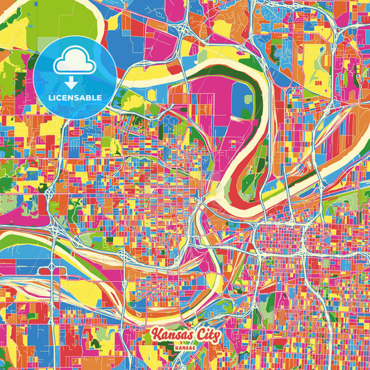 Kansas City, United States Crazy Colorful Street Map Poster Template - HEBSTREITS Sketches