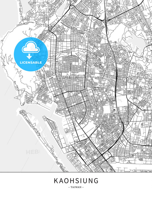 Kaohsiung, Taiwan, Map poster borderless print template - HEBSTREITS