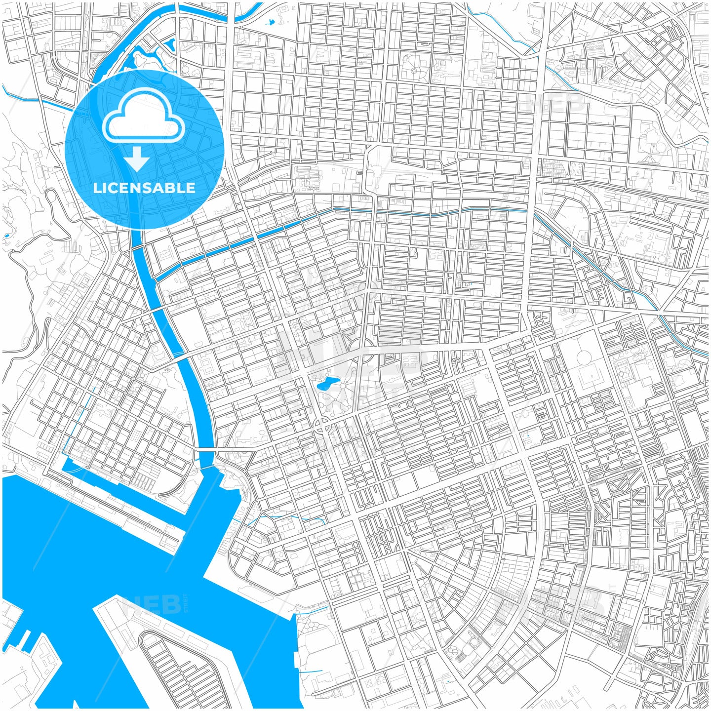 Kaohsiung, Taiwan, city map with high quality roads.