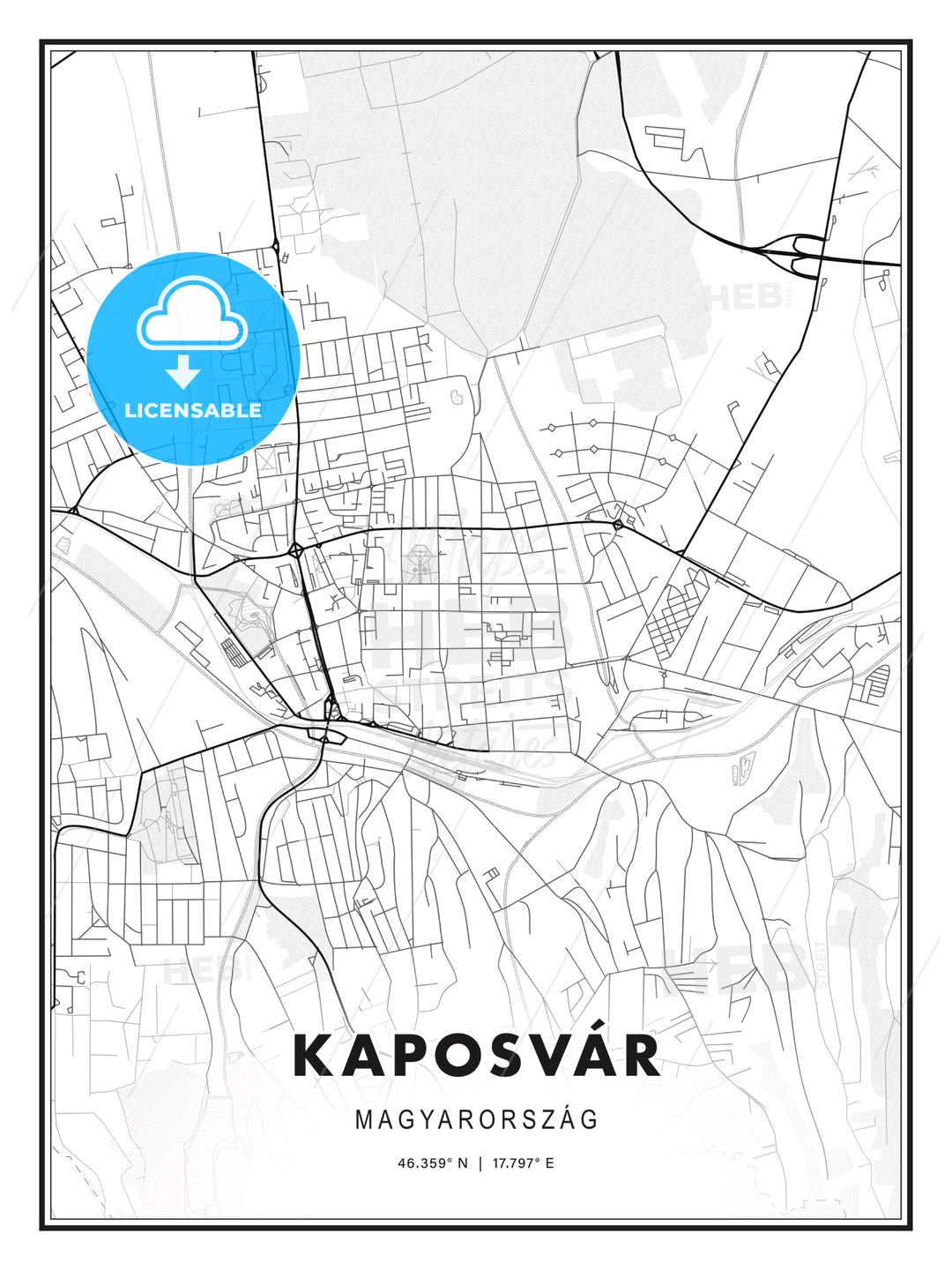 Kaposvár, Hungary, Modern Print Template in Various Formats - HEBSTREITS Sketches