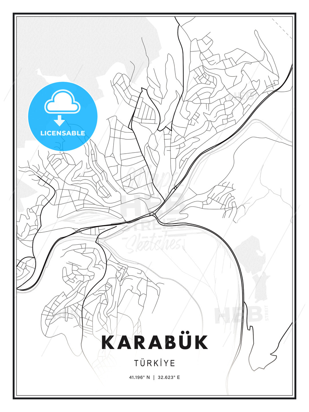 Karabük, Turkey, Modern Print Template in Various Formats - HEBSTREITS Sketches