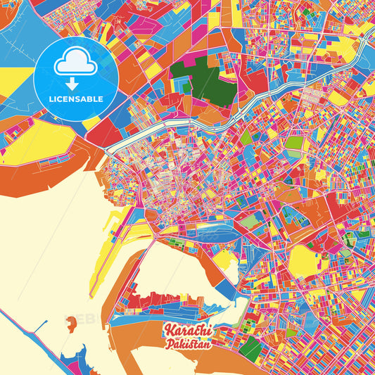 Karachi, Pakistan Crazy Colorful Street Map Poster Template - HEBSTREITS Sketches