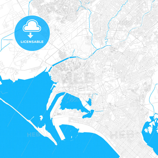 Karachi, Pakistan PDF vector map with water in focus