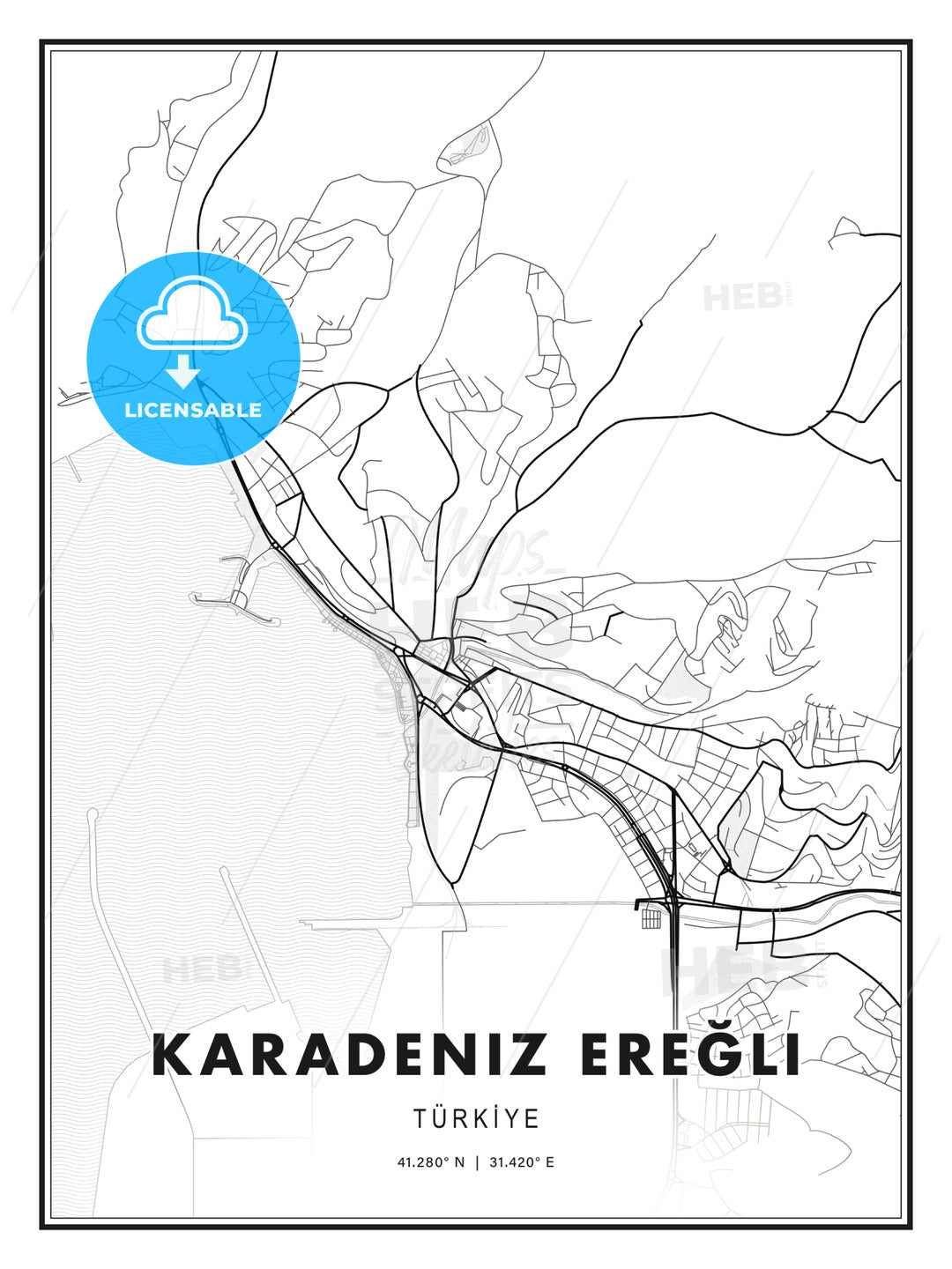 Karadeniz Ereğli, Turkey, Modern Print Template in Various Formats - HEBSTREITS Sketches