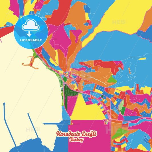 Karadeniz Ereğli, Turkey Crazy Colorful Street Map Poster Template - HEBSTREITS Sketches