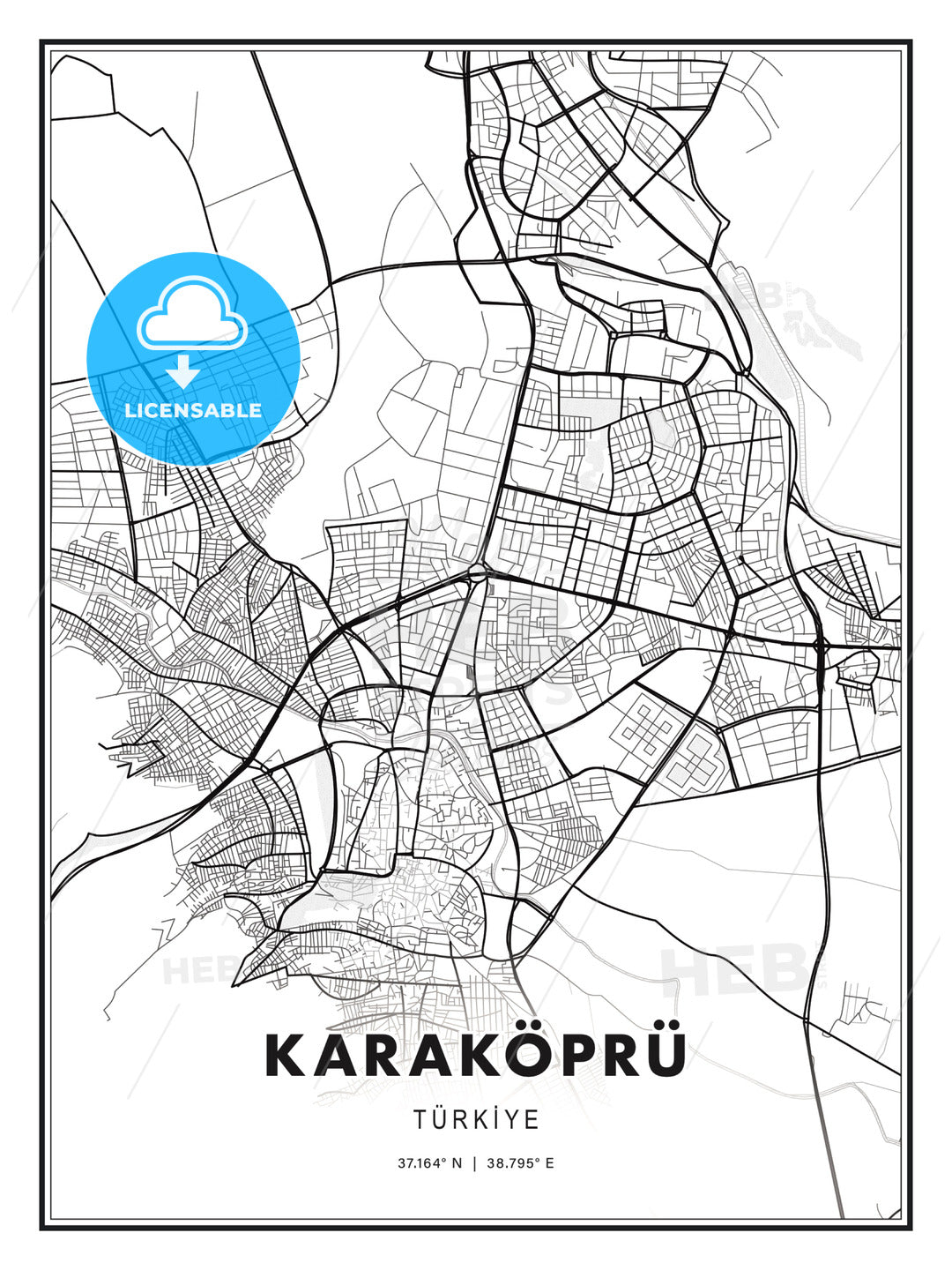 Karaköprü, Turkey, Modern Print Template in Various Formats - HEBSTREITS Sketches
