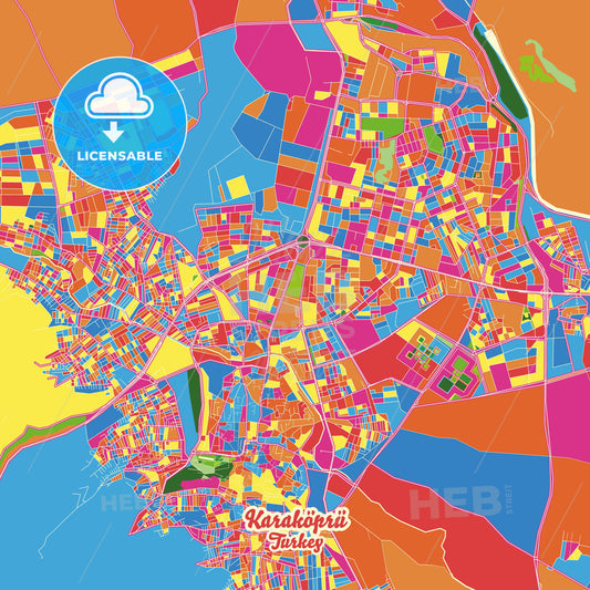 Karaköprü, Turkey Crazy Colorful Street Map Poster Template - HEBSTREITS Sketches