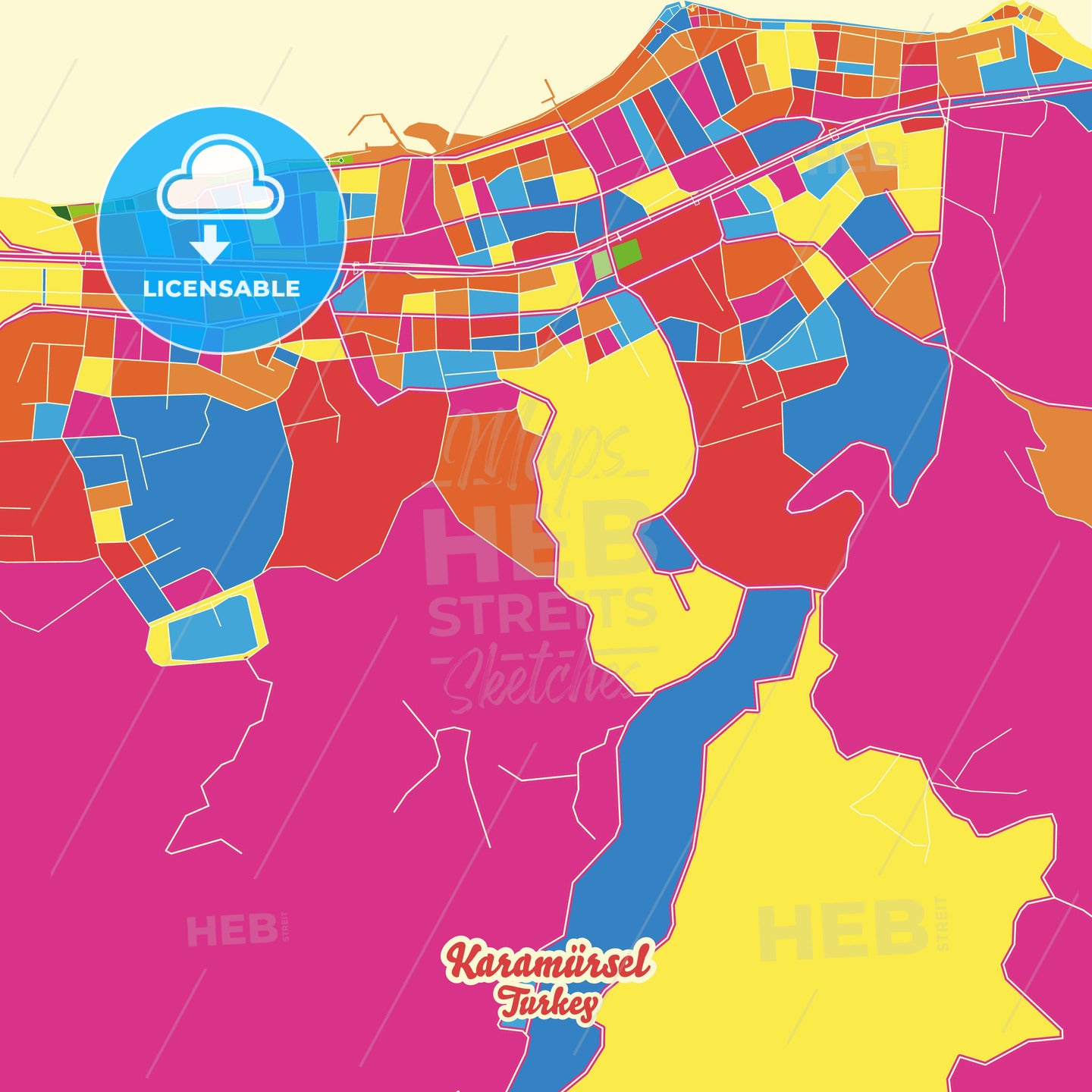 Karamürsel, Turkey Crazy Colorful Street Map Poster Template - HEBSTREITS Sketches