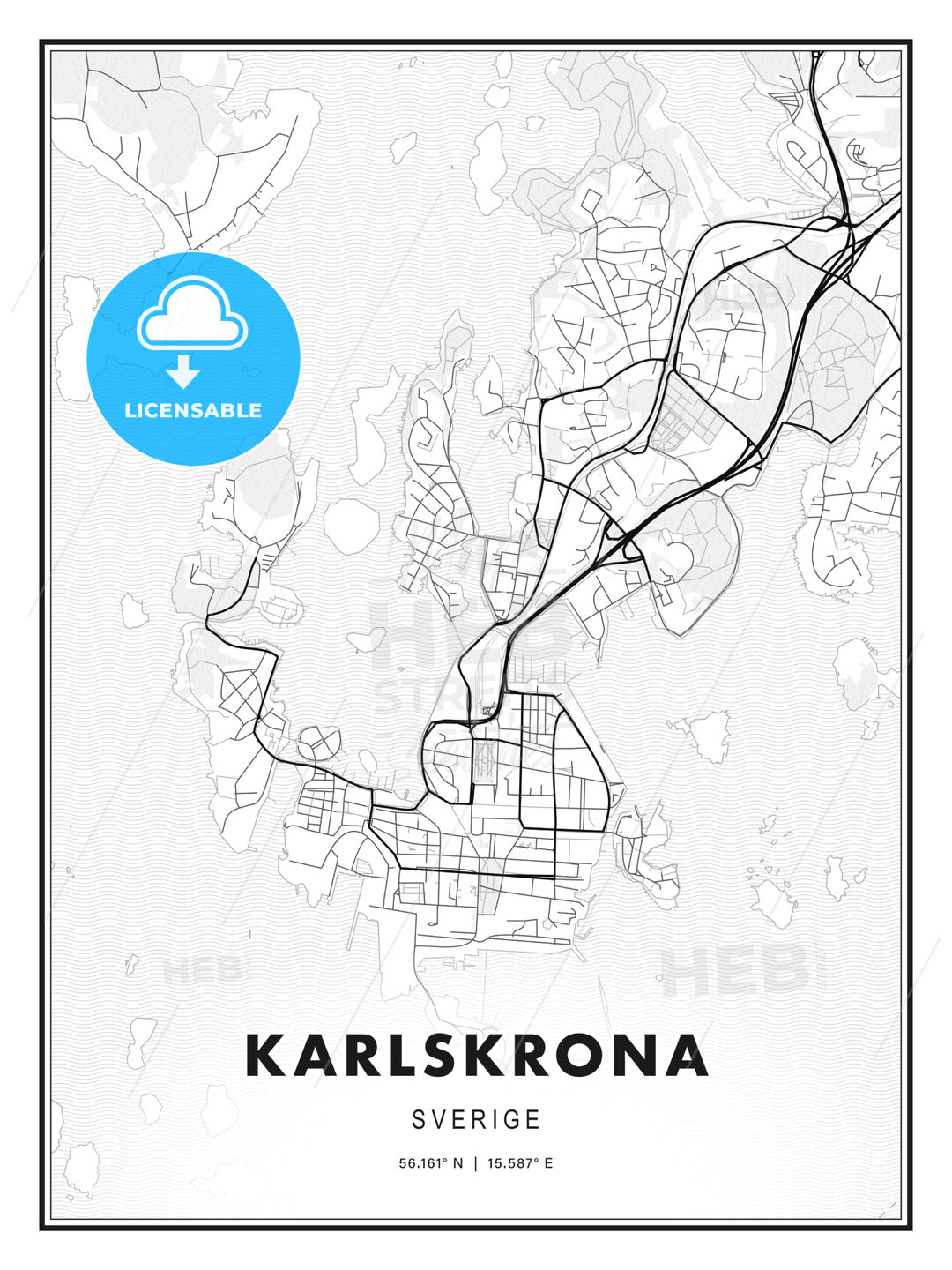 Karlskrona, Sweden, Modern Print Template in Various Formats - HEBSTREITS Sketches