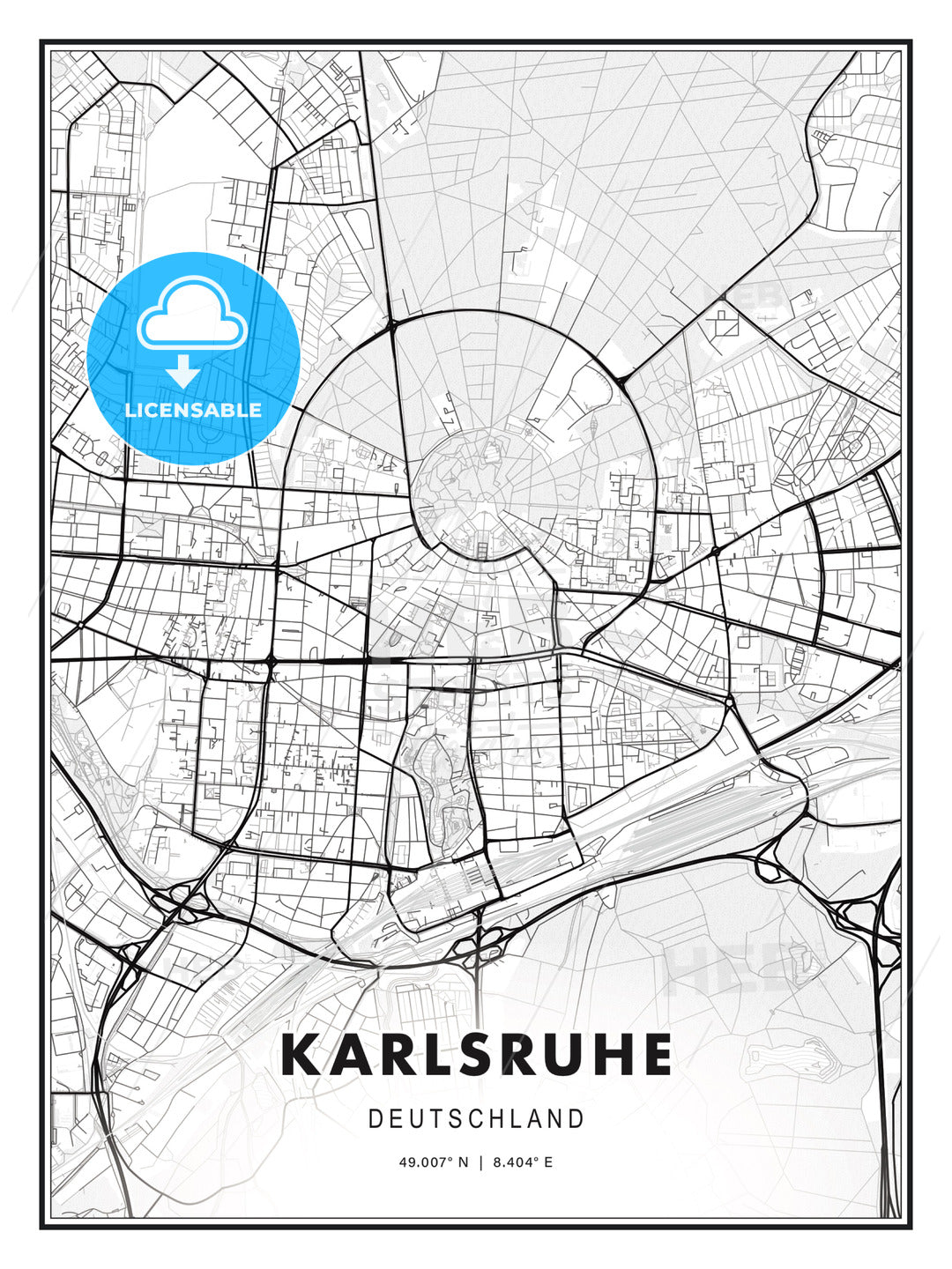 Karlsruhe, Germany, Modern Print Template in Various Formats - HEBSTREITS Sketches