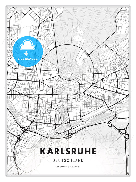 Karlsruhe, Germany, Modern Print Template in Various Formats - HEBSTREITS Sketches