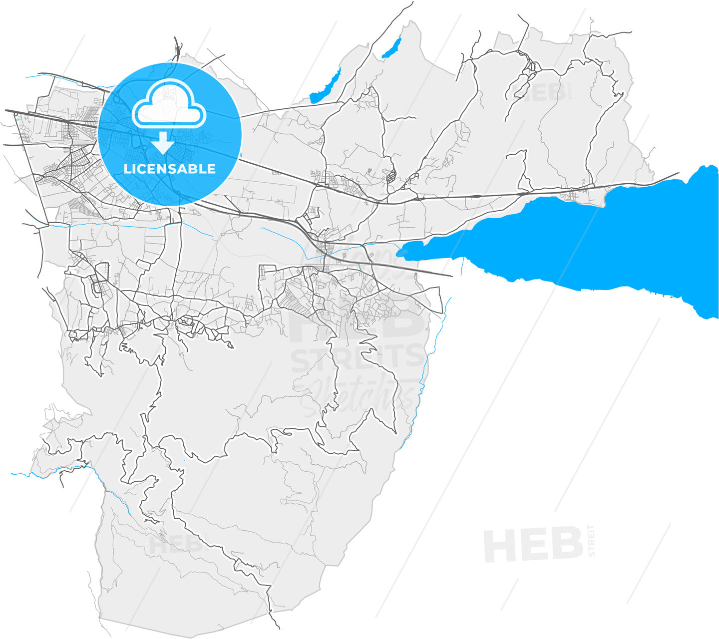 Kartepe, Kocaeli, Turkey, high quality vector map