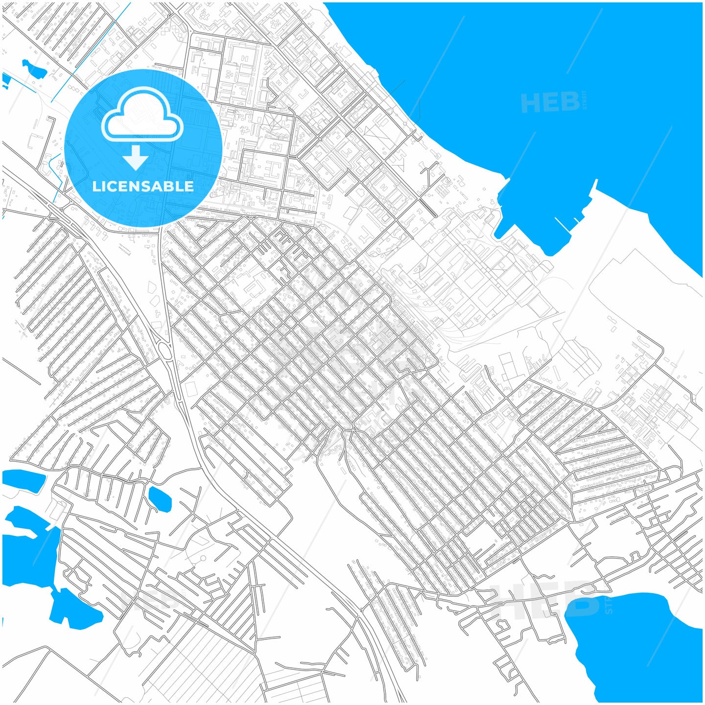 Kaspiysk, Republic of Dagestan, Russia, city map with high quality roads.