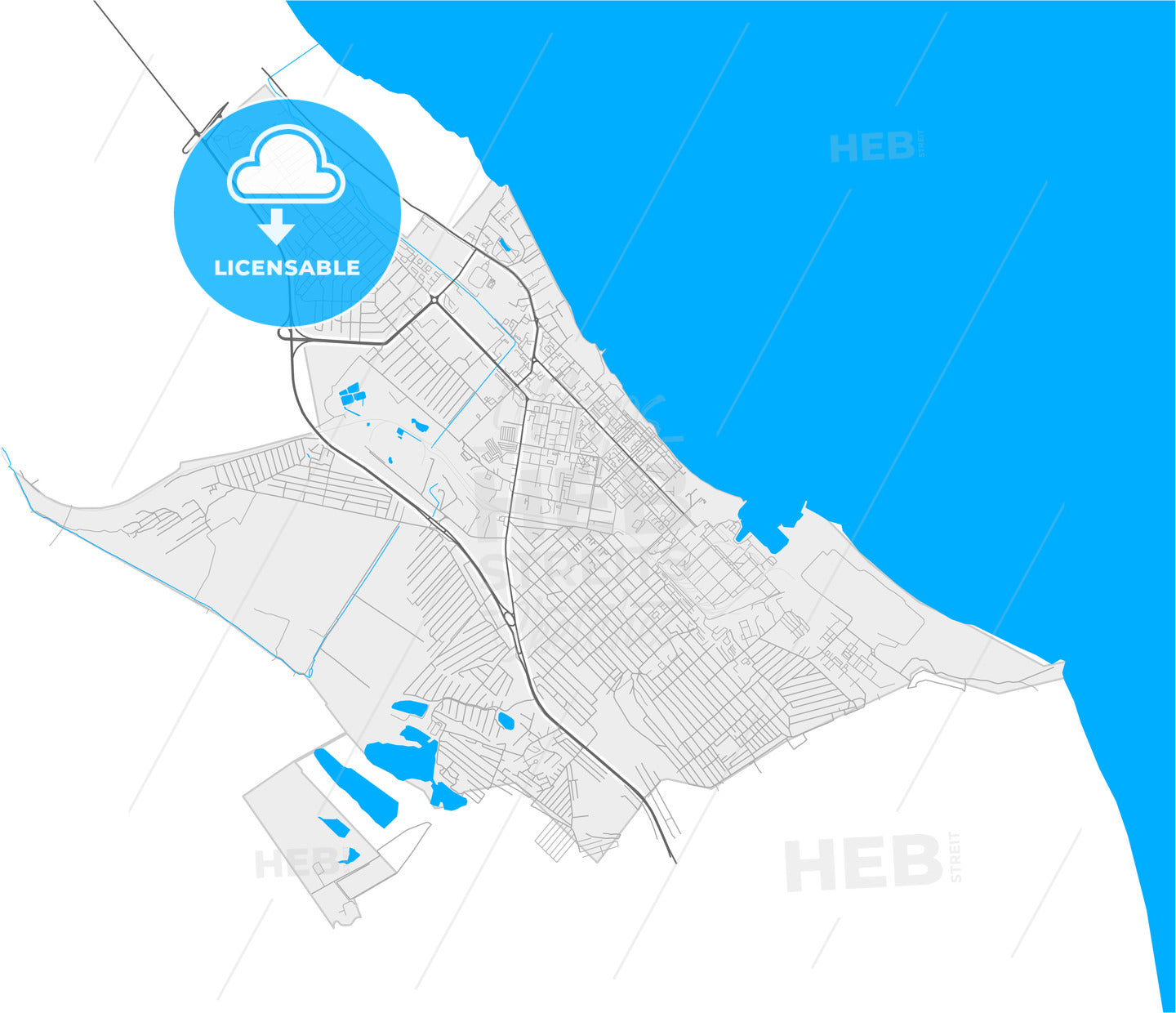 Kaspiysk, Republic of Dagestan, Russia, high quality vector map