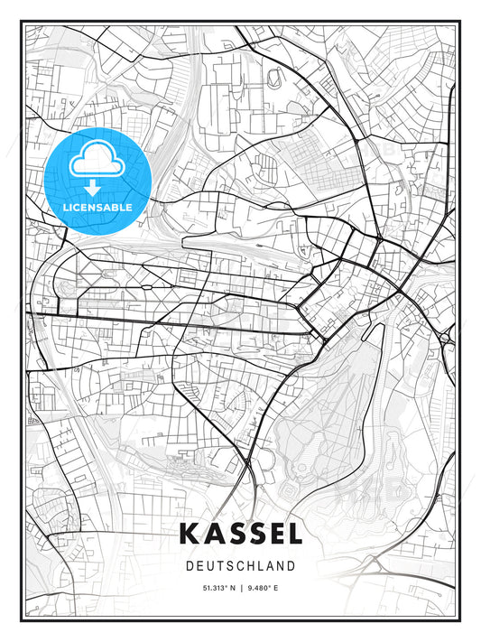 Kassel, Germany, Modern Print Template in Various Formats - HEBSTREITS Sketches