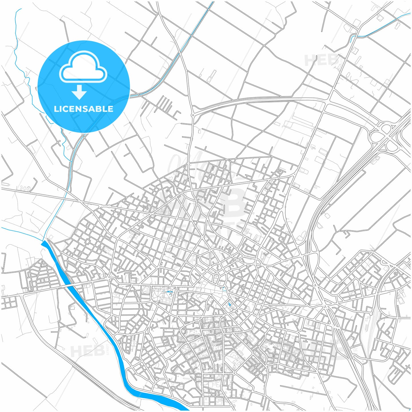 Katerini, Central Macedonia, Greece, city map with high quality roads.