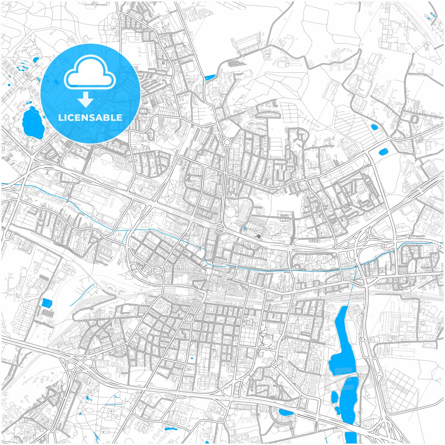 Katowice, Silesian, Poland, city map with high quality roads.