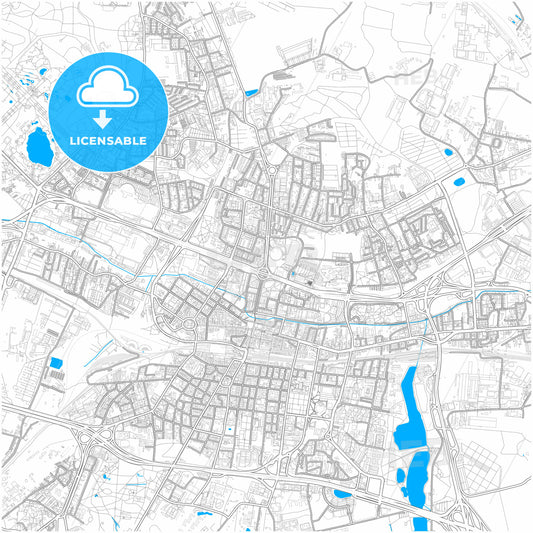 Katowice, Silesian, Poland, city map with high quality roads.